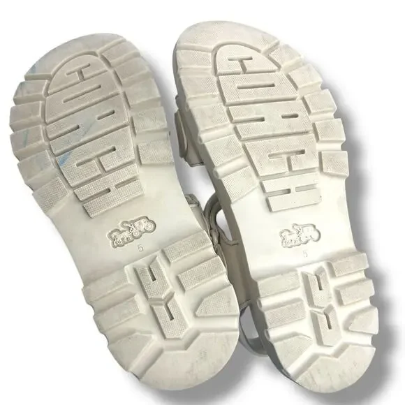 Coach Brynn Platform Buckled Leather Platform Size 5 Ivory White Chunky Flat - Picture 3 of 9